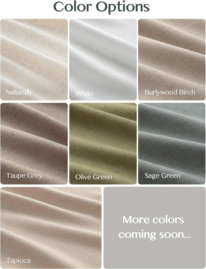 Liz Pinch Pleated Linen Curtains Light Filtering Curtains for Living Room, Farmhouse Window Curtains for Bedroom, Modern Drapes with Hooks and Rings, 108 Inches Long, Sage Green, 2 Panels Set