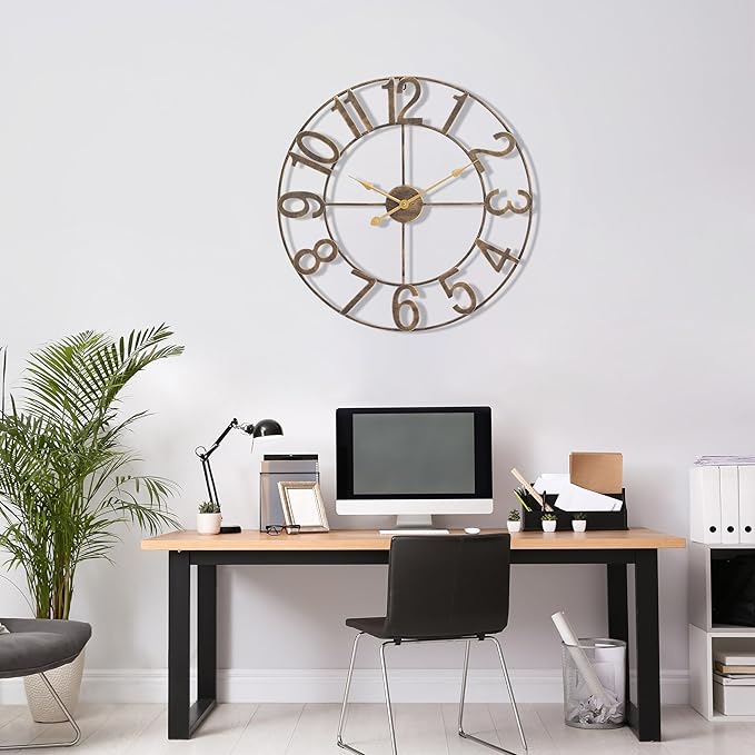 Sorbus Large Wall Clock for Living Room Decor - Wall Clock for Kitchen - 24 inch Big Wall Clock Decorative - Metal Wall Art - Analog Large Clock for Bedroom, Home, Kitchen, Office, Wall Decor (Bronze)