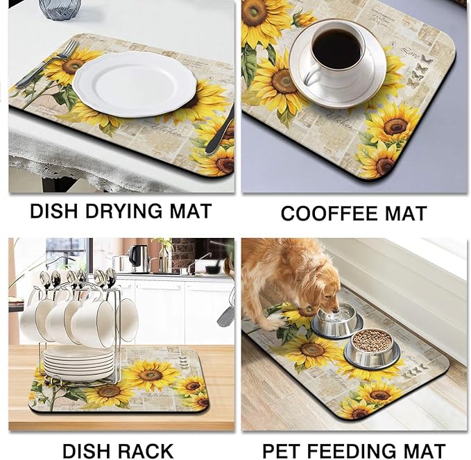 Fun Coffee Mat 24inx18in,Coffee Bar Mat for Countertops,Absorbent Hide Stain Anti-Slip Coffee Bar Accessories Fit Under Coffee Machine Mat,dish Drying Mats for Kitchen