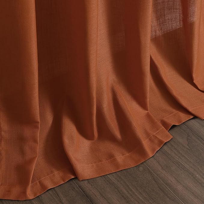 Nanspring Rust Linen Curtains 102 Inches Long for Living Room Light Filtering Semi Sheer Curtain Back Tab and Rod Pocket Vintage Rustic Luxury Home Decor Drapes for Bedroom Office 52x102, 2 Panels