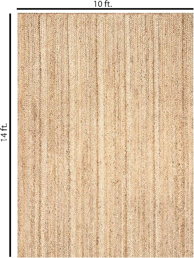 Hand Woven Jute Rug 10x14 Feet Rectangle - Handcrafted Braided Design, Indoor & Outdoor Reversible Natural Fiber Rug - Rustic Farmhouse Carpet for Living Room, Hallway, Bedroom (Natural, 10'x14')