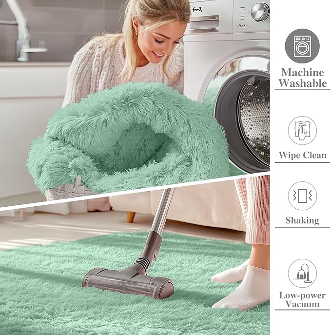 OLANLY 8x10 Machine Washable Large Area Rugs for Living Room, Bedroom, Soft Fluffy Shaggy Bedside Rug, Indoor Floor Carpet for Kids Girls and Boys, Dorms, Nursery, Home Decor Aesthetic, Mint Green
