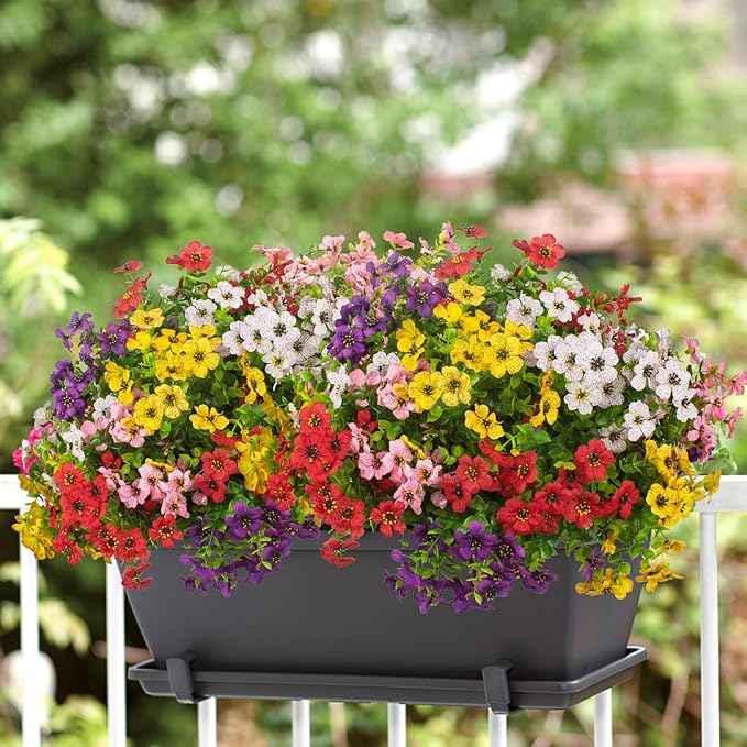 Grunyia 20 Bundles Artificial Flowers for Outdoors, UV Resistant Fake Plants Flowers Greenery Shrubs Plants for Decoration Outside Plants Hanging Planter Home Garden Decor