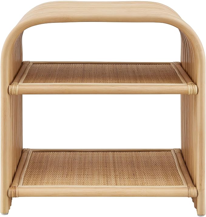 Modway Eve Curved Natural Rattan Side Table in Natural – Round Accent End Table for Living Rooms, Bedrooms, or Covered Patios
