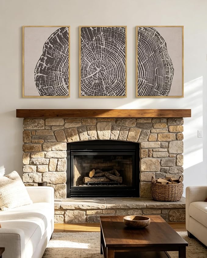 PHOPAGO Vintage Tree Rings Wood Framed Wall Art Large 16x24in Modern Retro Rustic Wood Stump Wall Decor Nature Farmhouse Art Prints Bedroom Living Room Home Decor- Natural Framed