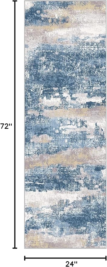 BEIMO Runner Rug for Hallway Kitchen 2x6 Machine Washable Runners Rug for Entryway, Blue Cream Soft Modern Abstract Throw Rugs, Floor Carpet with Non Slip Rubber Backing