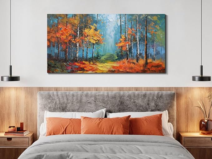 Arjun Nature Wall Art Landcape Canvas Forest Painting, Textured Reddish Forest Framed Artwork, Extra Large Picture Living Room Bedroom Dining Room Kitchen Home Office Wall Decor 58"x29"