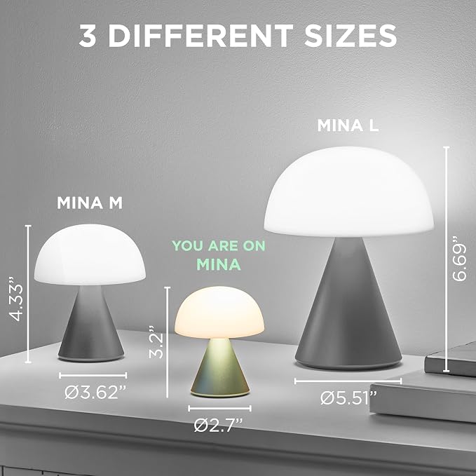 Lexon Mina Small Mushroom Lamp - LED Portable Bedside Light for Bedrooms, Kids & Nursery - Rechargeable with 12h Autonomy & Memory Dimmer, Aluminum - Dark Red