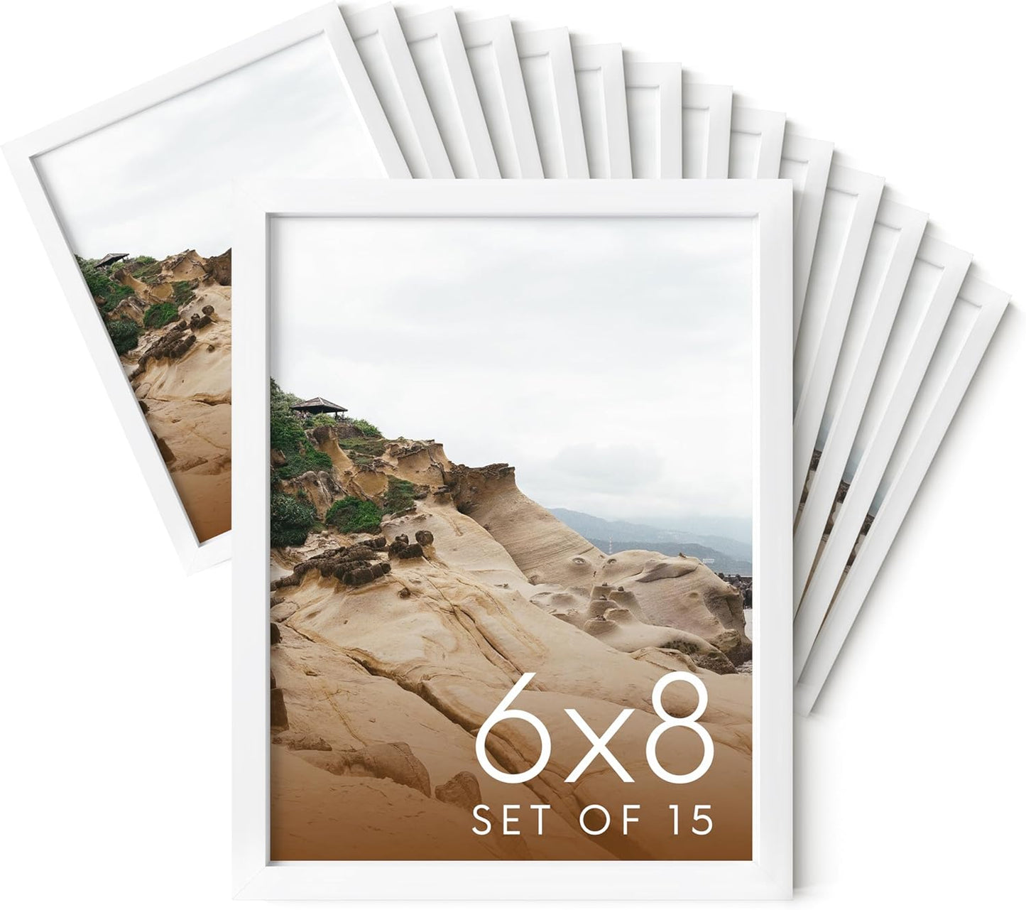 HAUS AND HUES 6x8 White Metal Picture Frames - Bulk Frames 6x8 - Features Premium Aluminum, Vertical Hanging, Easel Back for Tabletop, Home, Office (6x8 in, White, Set of 15)