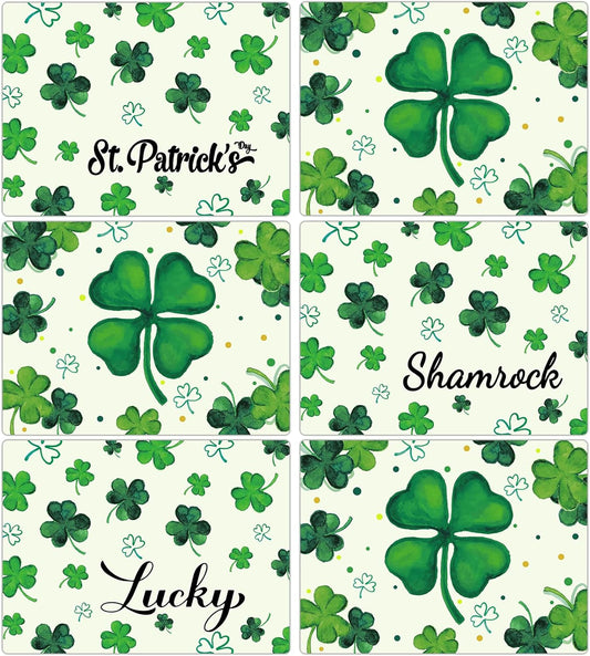 St. Patrick's Day Placemats Set of 6 Reusable Lucky Shamrock Plastic Table Mats Easy Clean Clover Place Mats Wipeable Spring Irish Table Decoration for Indoor Outdoor Party Kitchen Dining