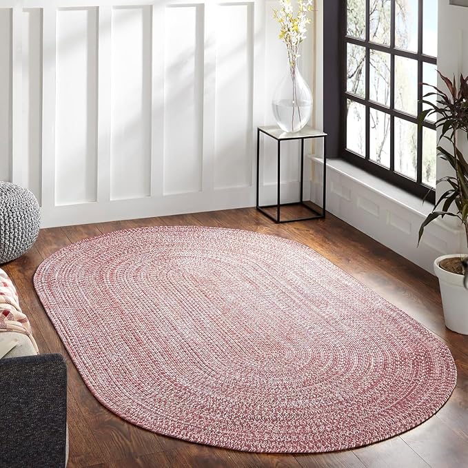 Superior Indoor/Outdoor Area Rug, Dual-Tone Reversible Braided Floor Decor for Patio, Front Porch, Entryway, Living Room, Office, Nursery, Artistic Home, 8' x 10', Brick-White