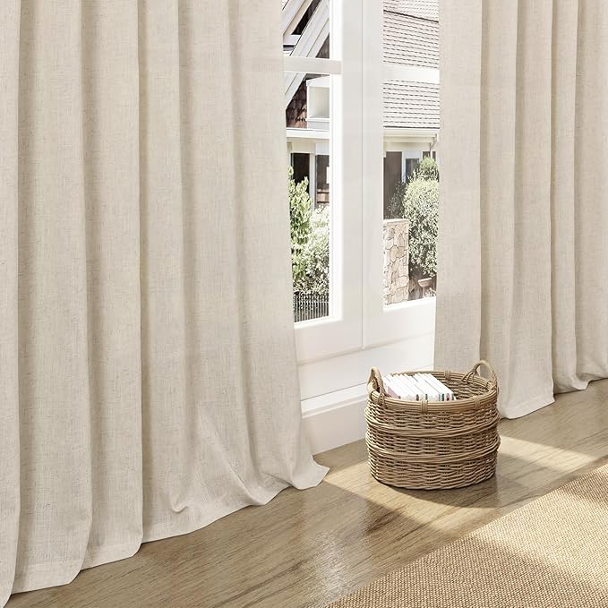 Nanspring Living Room Curtains 72 Inch Length Linen Birch Beige Luxury Light Filtering Semi Sheer Curtain Back Tab Modern Farmhouse Decor Elegant Coastal Drapes for Bedroom Office 52x72, 2 Panels