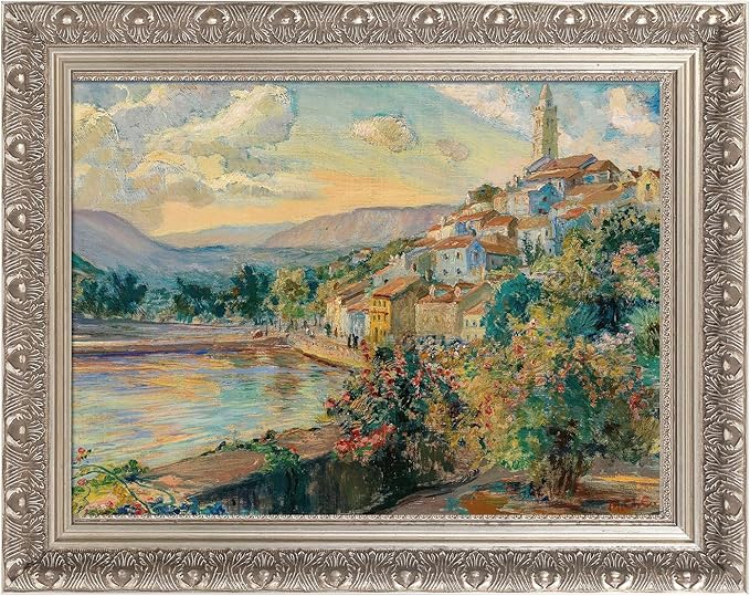DIY Solid Wood Ornate Frame for 20x30 Rococo Paintings, 2.4" Wide Traditional Canvas Frame for Art Lover Housewarming Birthday Wedding Grandparents Teacher Gift, No Glass & Back (Silver)