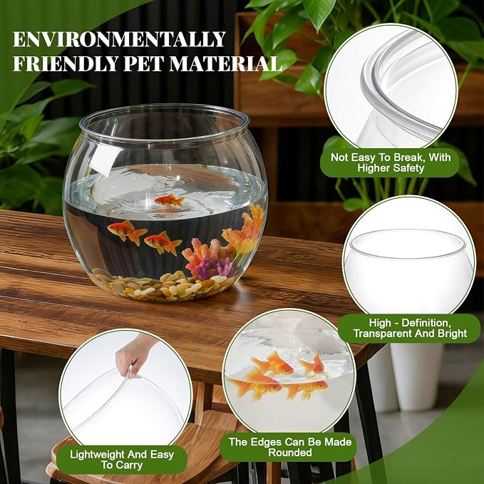 Geelin 3 Gallon Plastic Fish Tank Large Bowl Shatterproof with Crystal Clear Clarity for Terrarium, Flower Vase Centerpiece Gift for Fish Lovers (Round)