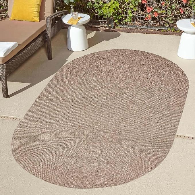 Superior Indoor/Outdoor Area Rug, Reversible Braided Floor Decor for Living Room, Kitchen, Patio, Front Porch, Modern Boho Farmhouse Rugs, Hardwood, Bedroom Accessories, 5' x 8', Latte