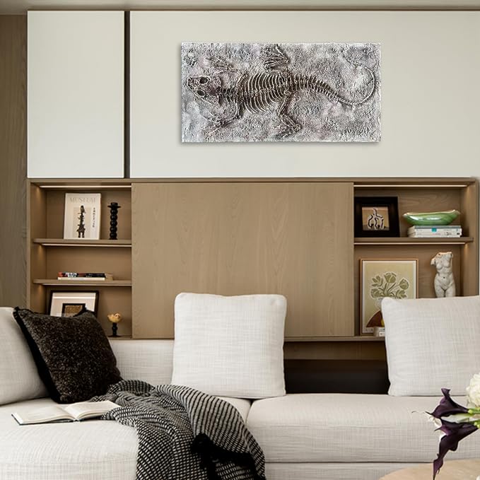 NANKAI Art Hand-Drawn 24x48 inch Lizard Fossil Texture Abstract Oil Painting Modern Abstract Canvas Wall Decoration Item Suitable for Living Room Bedroom Corridor Office Wall Decoration