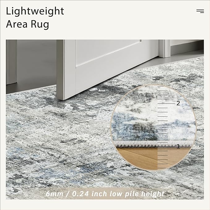 Soalmost Abstract Rug 5x7 Machine Washable Area Indoor Grey Low Pile Non-Slip Foldable Thin Accent Rugs for Bedroom Living Room Dining Room