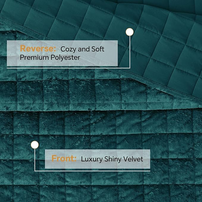 BEDELITE Velvet Quilt Set King Size - Luxury Soft Velvet Comforter Bedding Set for All Season, Lightweight Quilted Box Stitch Oversized Bedspread Coverlet with 2 Matching Shams, Shiny Emerald Green