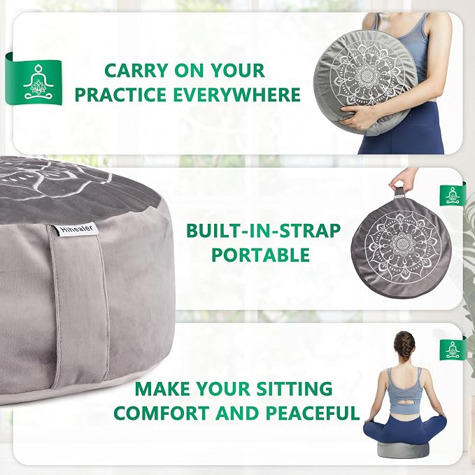 Hihealer Meditation Cushion, Traditional Tibetan Meditation Pillow Velvet Cover - Large Floor Cushion Seating for Adults - Yoga Buckwheat Bolster for Women、Moms