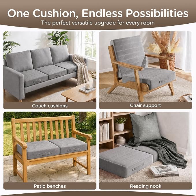 Codi Thick Replacement Couch Cushions, Upholstery Foam with Washable Covers for Sofa Cushion Chair Meditation - 24 × 24 × 5 Inch | High Density Foam, Grey