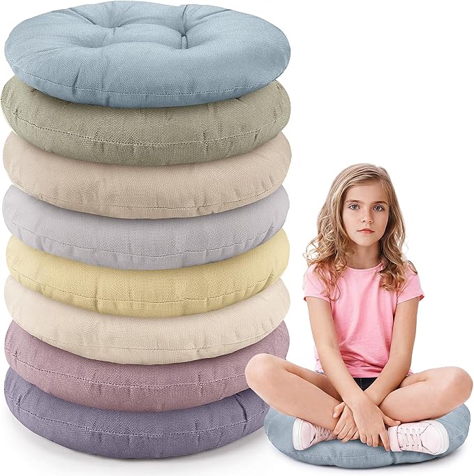 Fumete 8 Pcs 16 Inch Floor Cushions Pillow for Kids Bulk Classroom Round Flexible Seating Floor Cushions for Students Home Daycare School Reading Corner Yoga Meditation Picnic (Morandi)