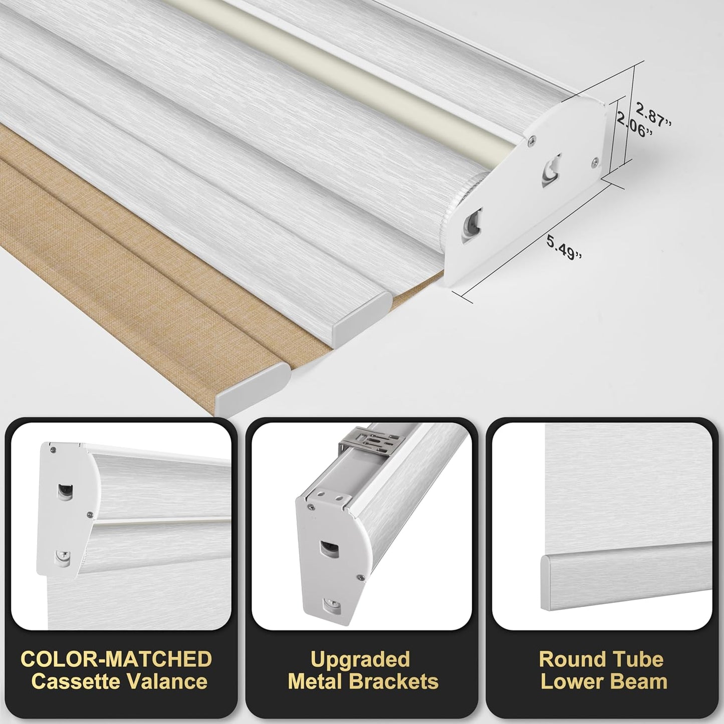 BERISSA Cordless Dual Roller Shades with Cassette Valance,Double Window Shades Blackout and Light Filtering Shades,Day and Night Roller Shades for Home Office Door.Linen Beige and White.59 W x 56" H