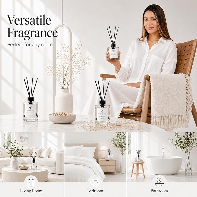 Reed Diffuser Set 3 Pack Premium Reed Diffusers Amber, Cedar & Moss Scents Long Lasting Home Fragrance Gift Set for Bathroom, Office & Home