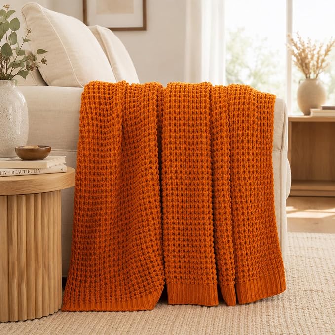 Bunnikins & Clover Orange Throw Blanket for Couch, Soft Warm Decorative Fall Blanket for Sofa Bed, Ideal Fall Home Decor, 50"x60"