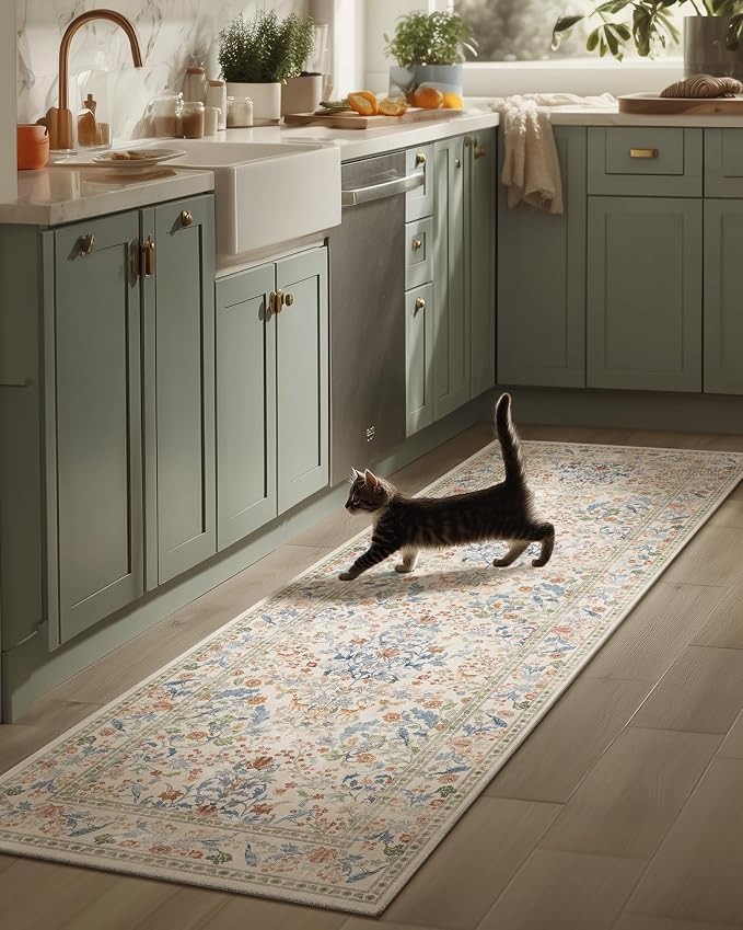 Runner Rug Washable Kitchen Runner: 2'x 6' Rug Runners for hallways Stain Resistant Non Slip Low Pile Soft Carpet Runners for Bedroom Hallway Entryway Indoor Beside Bathroom Laundry Room