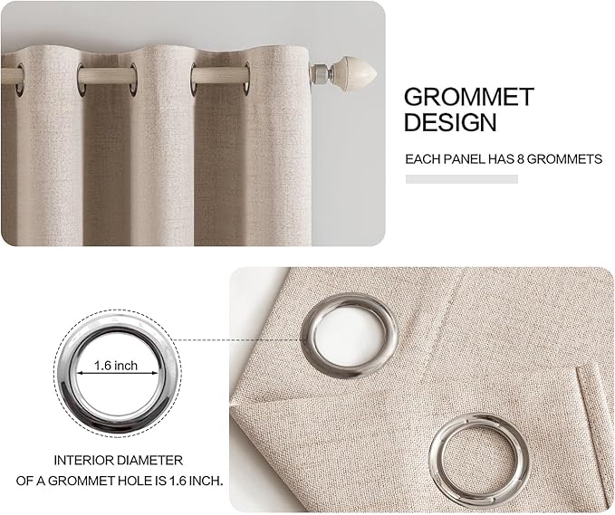 MIULEE Linen Textured Curtains for Bedroom Solid 100% Blackout Thermal Insulated Natural Beige Grommet Room Darkening Curtains & Drapes Luxury Decor for Living Room Nursery 52 x 63 Inch (2 Panels)