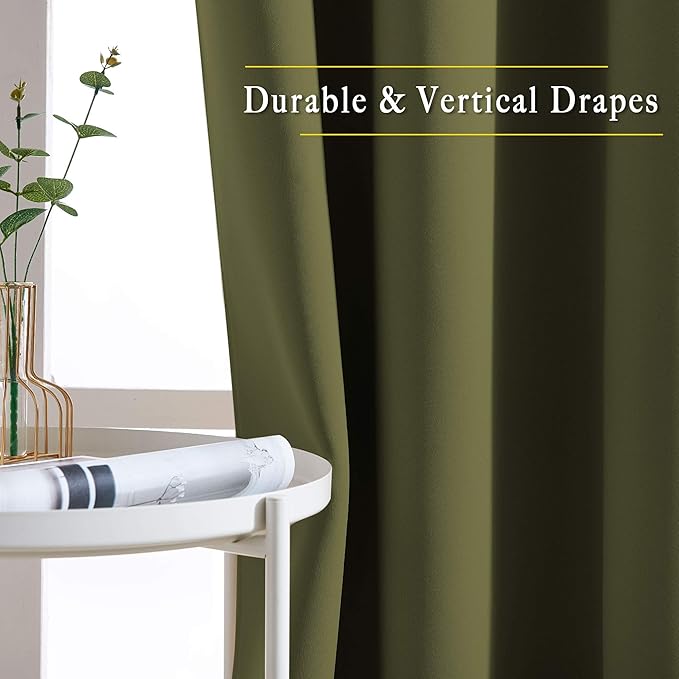 NICETOWN Olive Room Darkening Doorway Curtains 78 inches Long, Grommet Light Blocking Window Treatments Sound Reducing Privacy Drapes for Living Room/Bedroom, 2 Panels, W52 x L78
