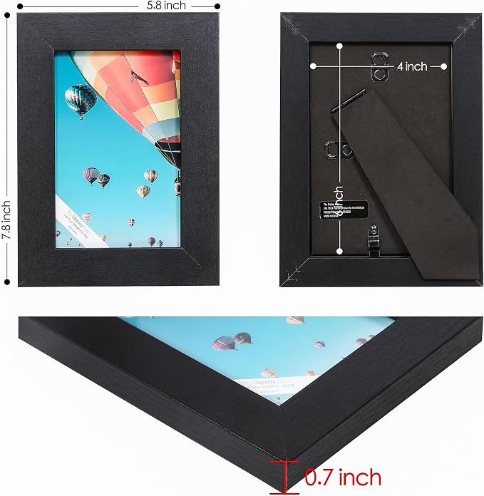 The Display Guys - Black Wooden Minimalist Picture Frames Set - Tempered Glass - 4x6 - Tabletop Easel - 6-Pack