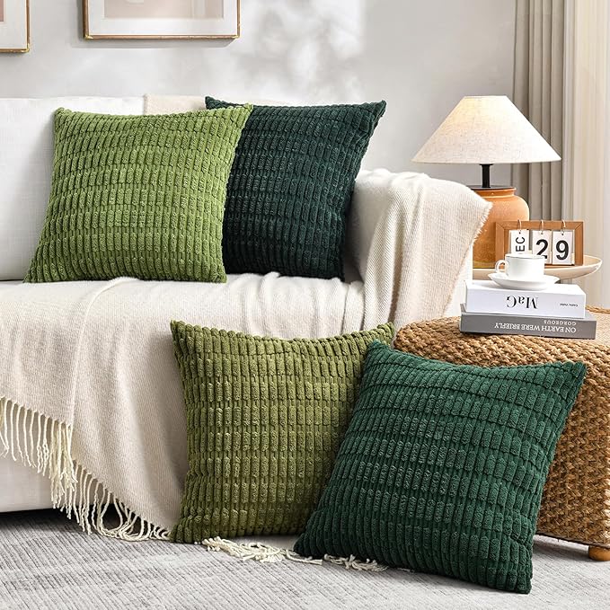 Fancy Homi 4 Packs Decorative Throw Pillow Covers for Living Room Couch Bed, Modern Farmhouse Boho Home Décor Accent Cushion Case, 16" x 16" (Pack of 4), Moss Green