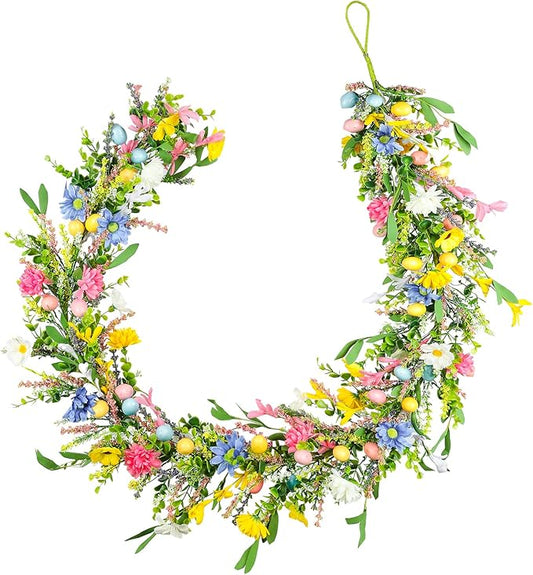 6ft Easter Garland - Spring Garland with Egg and Mixed Berry,Hanging Rustic Pastel Wreaths DIY Artificial Decorations Garland for Home Table Indoor Outdoor Easter Mantel Decorations