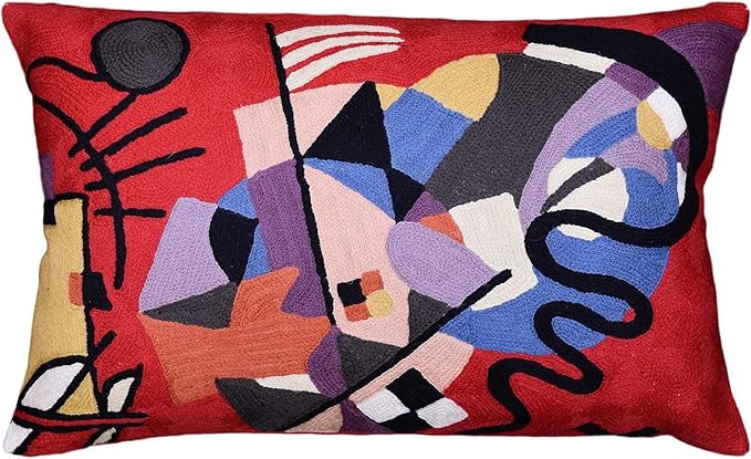 Lumbar Kandinsky Red Abstract Pillow Cover Reds Flow Ribbon Modern Throw Pillowcase Chair Cushion Contemporary Farmhouse Pillows Modern Couch Pillow Hand Embroidered Wool Size 14x20