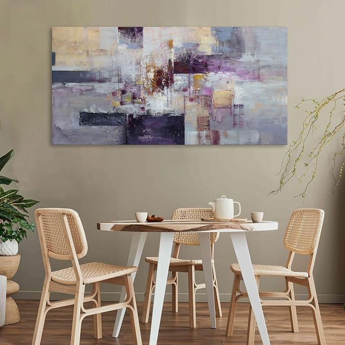 YDYSUNE Contemporary Abstract Canvas Wall Art - Purple Gold Wall Decor Minimalist Painting,Modern Artwork Pictures for Home & Office Walls,Artwork For Living Room Ready to Hang Size 24×48 Inch