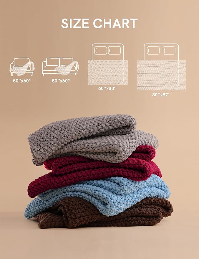 YnM Chunky Cotton Knit Throw Blanket, Cable Knit Throws for Bed Couch Sofa, Comfy & Relaxing, Decorative Piece for Farmhouse Modern Boho Rustic Scandinavian Chic Vibe, Red 60x80 Inches