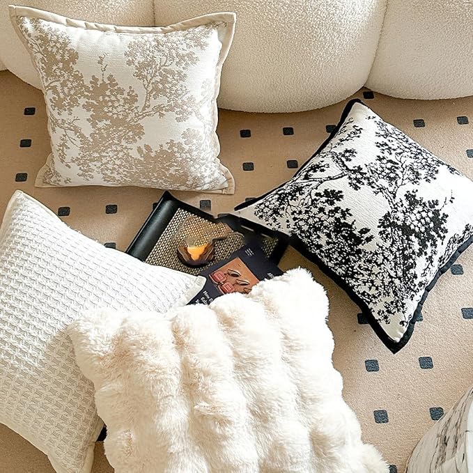 Croker Horse 20x20'' inches Throw Pillow Cushion Covers - White Beige Embroidery Pine Tree Luxury Modern Style Couch Sofa Pillow Cover for Living Room Bedroom