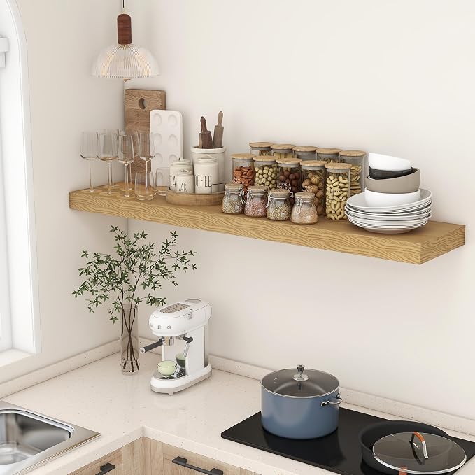 FLYJOE Deep Floating Shelves, 55 Inch Oak Shelves Set of 1 | 12 Inch Deep Shelves for Wall, 55'' x 12'' Rustic Wood Shelves for Bathroom Living Room Laundry Room Kitchen