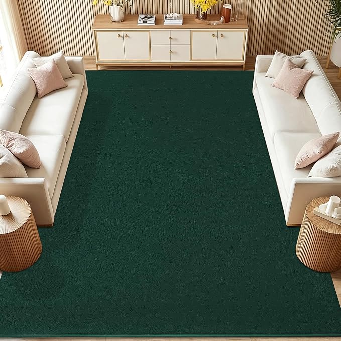 qulint 8x10 Rug for Living Room, Washable Dark Green Carpet for Bedroom with Thickened Memory-Foam, Modern Minimalist Large Area Rug Solid Comfy Non Slip Rug for Dining Room Classroom Home Decor