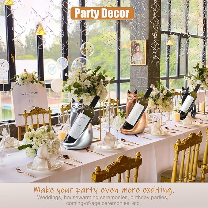 Tabletop Wine Rack Elegant Cat Shaped, Cat Decor Resin Wine Bottle Holder, Decorative Wine Storage for Home Bar, with Packaging for Cat Lovers Women, Silver