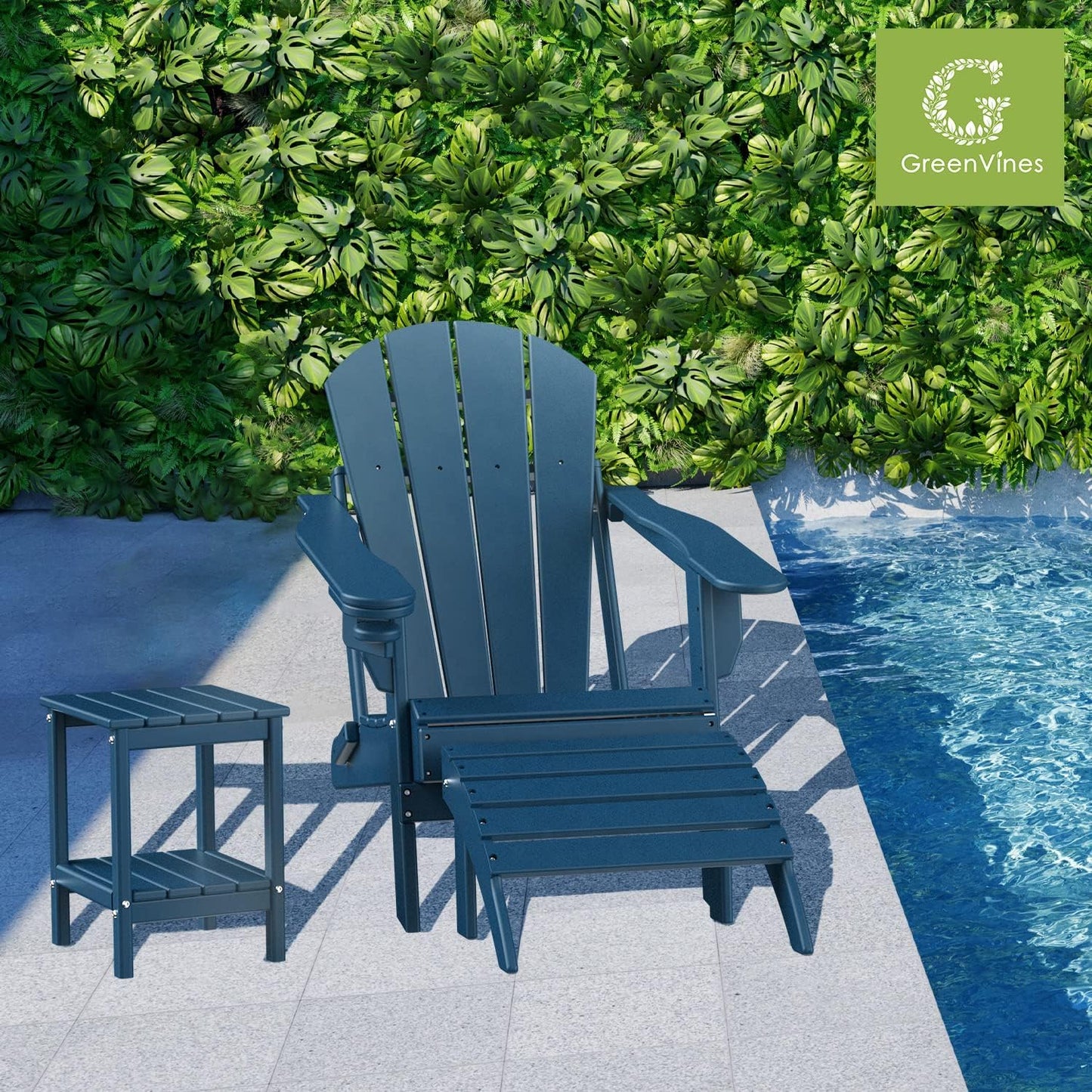 GREENVINES Adirondack-Ottoman | Set of 4 | HDPE Plastic | Outdoor Footrest | All Weather | Foot Rest | Foot Stool | Blue | for Adirondack Chair | for Patio Backyard Pool