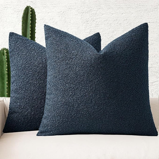 MIULEE 18x18 Inch Decorative Pillow Covers for Couch Bed Set of 2 Textured Boucle Neutral Throw Pillow Covers Navy Blue Accent Solid Pillowcases Sofa Living Room Home Decor