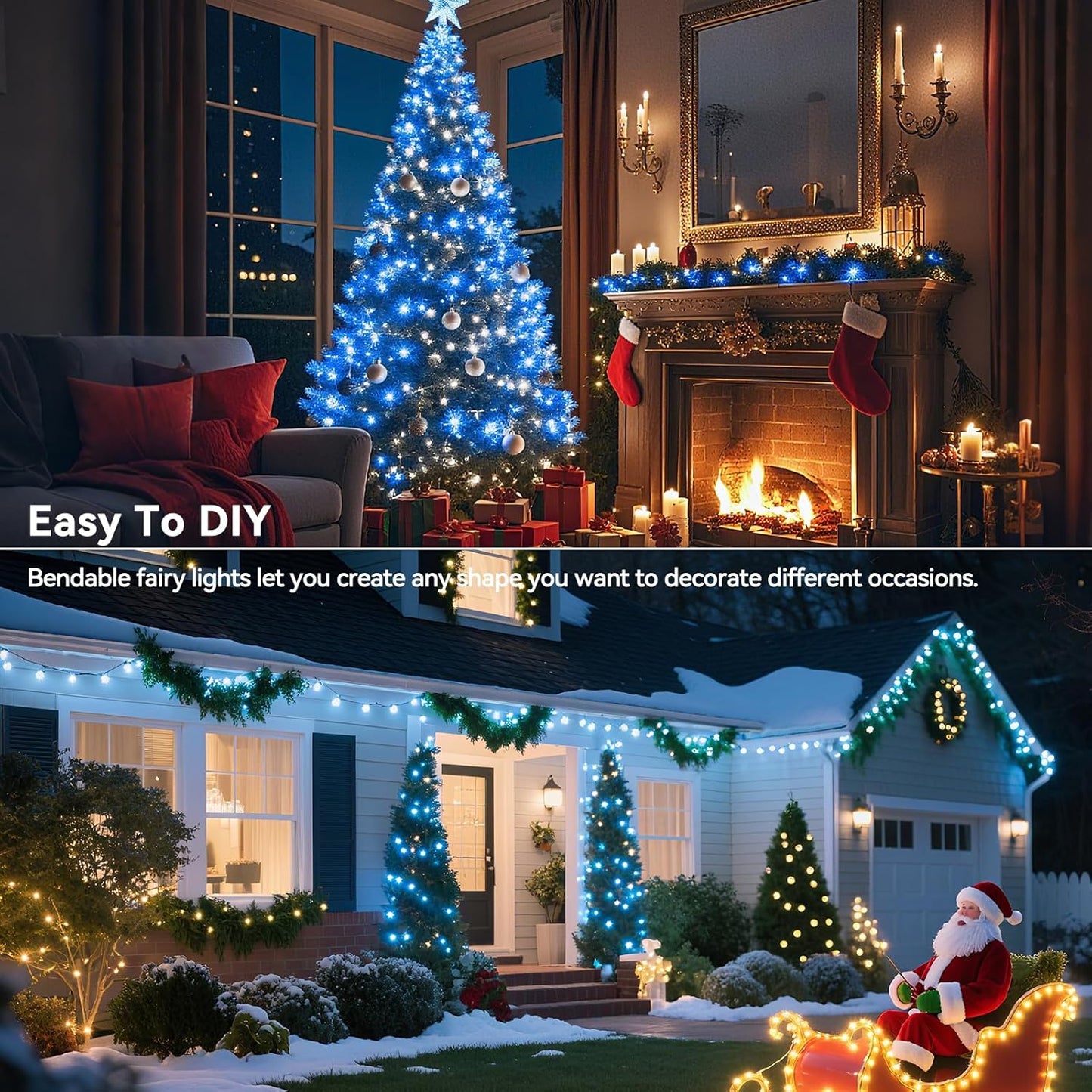 4 Pack 60LED Christmas Fairy Lights Battery Operated - 20FT Twinkle Lights with 2 Lighting Modes Indoor, Waterproof Led Fairy String Lights for Bedroom, Classroom, Dorm, DIY Decor, Blue & White