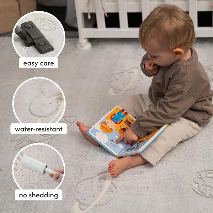 Hakuna Matte GlowCloud Baby Play Mat for Floor 47”x 67” Planets | Coral Velvet high-Density Foam Rug for Crawling & Cozy Play – Non-Slip, Water-Resistant, Easy-Care Tummy Time Mat