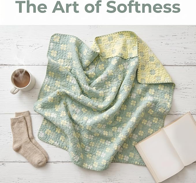 NIDITW Checkerboard Cotton Muslin Throw Blanket for Couch 6-Layer Checkered Gauze Blanket Soft Breathable All Season for Couch Bed Sofa (Four-Leaf Clover, King)