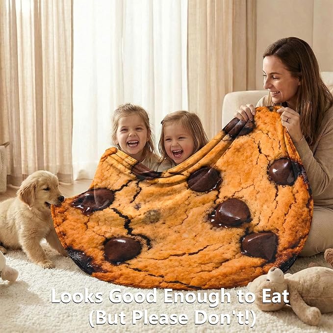 Vessia Chocolate Cookies Printed Throw Blanket, Realistic Funny Food Blanket for Adults and Kids, 300GSM Soft Throw for Couch, Sofa, Bed, Fun Home Decor for All Seasons, 60 inches