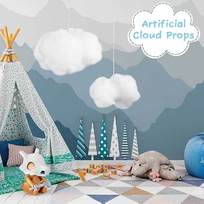 Jetec 12 Pieces Artificial Cloud Props Imitation 3D Cloud Shape Hanging Decorations Room DIY Decorative Hanging Ornament for Wedding Party Stage Show Decor (Small and Medium Size)