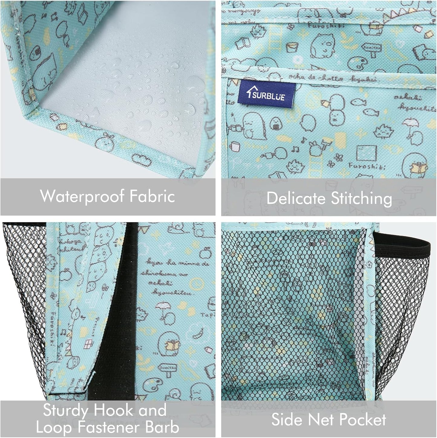 Surblue Bedside Caddy Hanging Bed Organizer Storage Bag Pocket for Bunk and Hospital Beds, College Dorm Rooms Baby Bed Rails, Camp 8 Pockets, (Large, Cartoon)