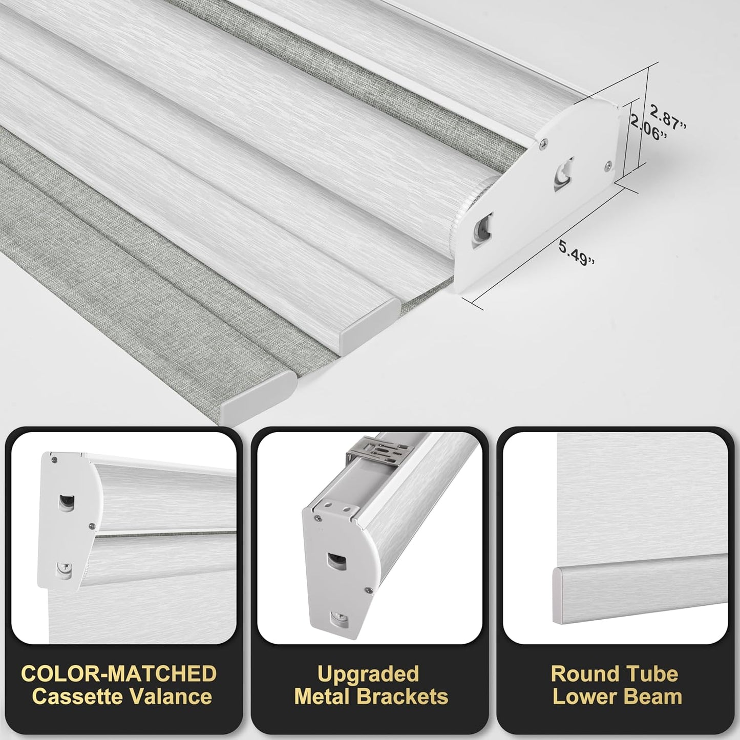 BERISSA Cordless Dual Roller Shades with Cassette Valance,Double Window Shades Blackout and Light Filtering Shades,Day and Night Roller Shades for Home Office Door.Linen Grey and White.26 W x 80" H